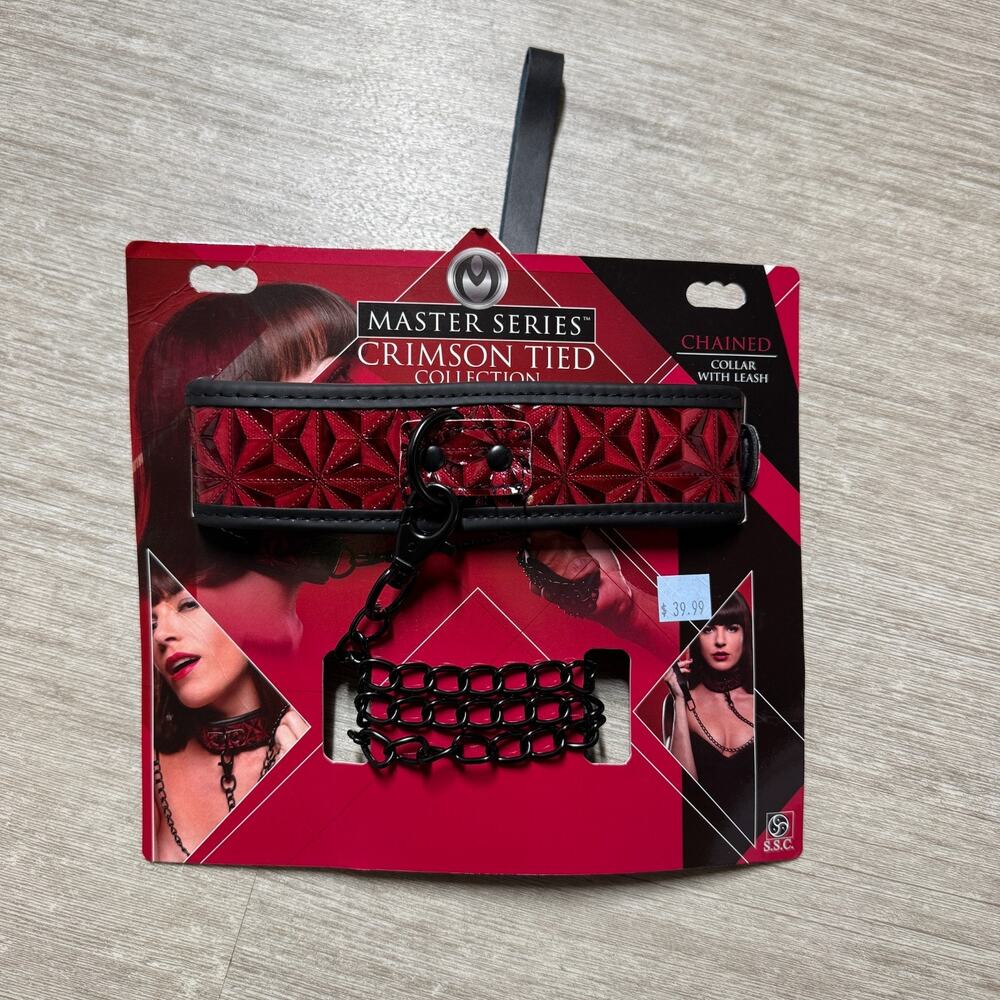 Crimson Tied Collar with Leash Dominatrix Dom Sub NEW Red